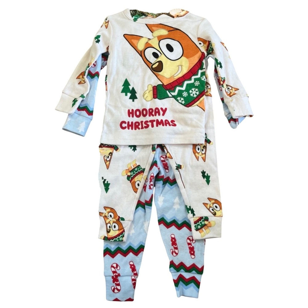 Bluey Christmas Pajama 2 Sets Toddler 3T White‎ Excellent Hooray Christmas  NWT